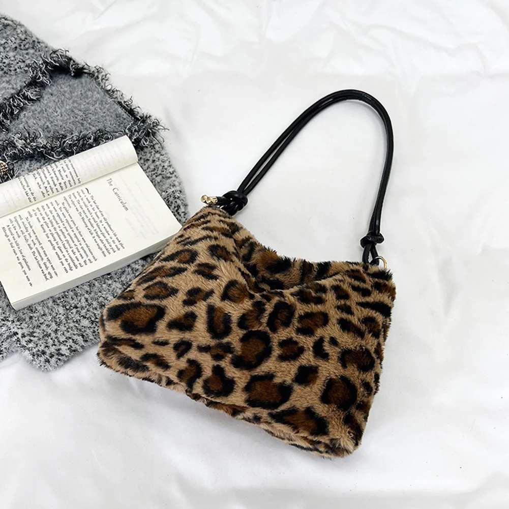 

Женская плюшевая Повседневная осенне-зимняя сумка с верхней ручкой элегантная леопардовая винтажная мягкая теплая Портативная сумка для покупок и путешествий