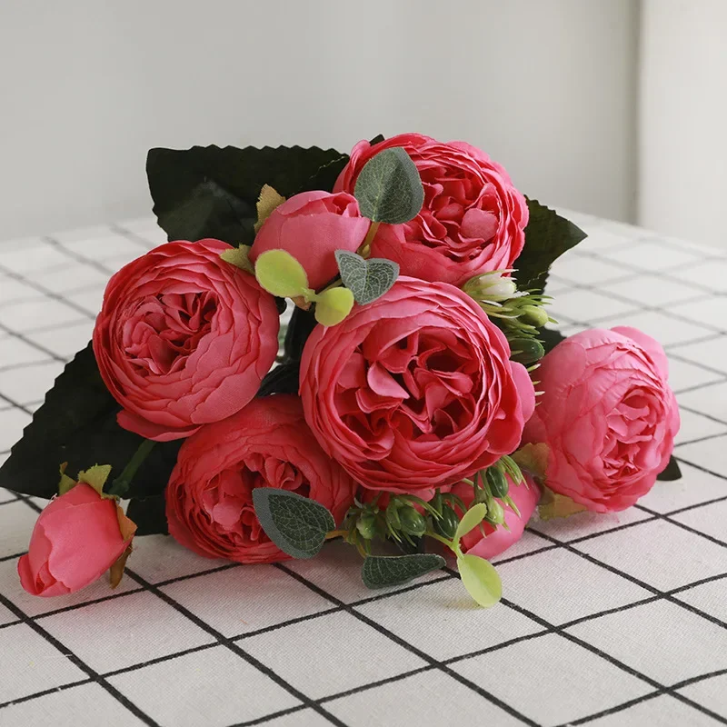 Розовый шелковый букет пионов, искусственный цветок