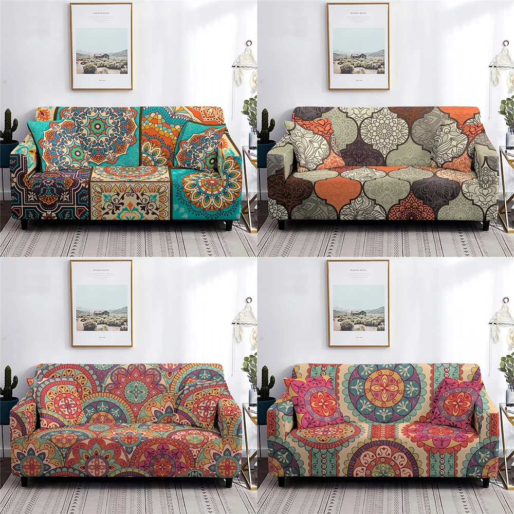 

Mandala Series Elastic Sofa Cover All Inclusive Sofa Covers for Living Room Spandex Art Cushion Cover Sectional Sofa Slipcover