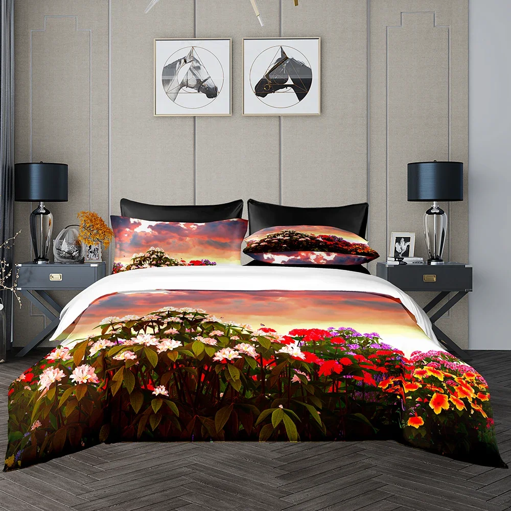 Ink Painting Pattern Duvet Cover Set 220x240 Elegant Soft Quilt 220x260 With Pillowcase White Flat Sheet Bedding