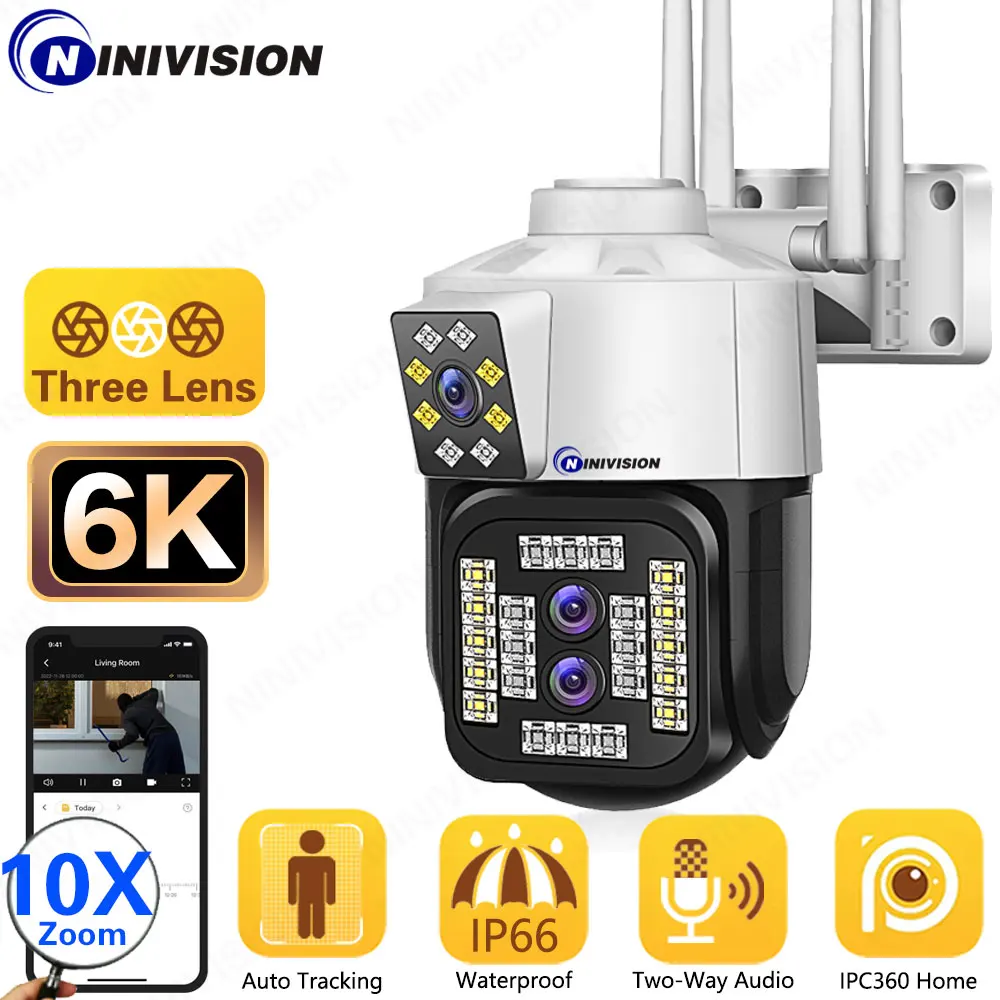 

IP-камера 12 Мп, 6K, Wi-Fi, PTZ, 3 объектива, 10X зум, двойной экран
