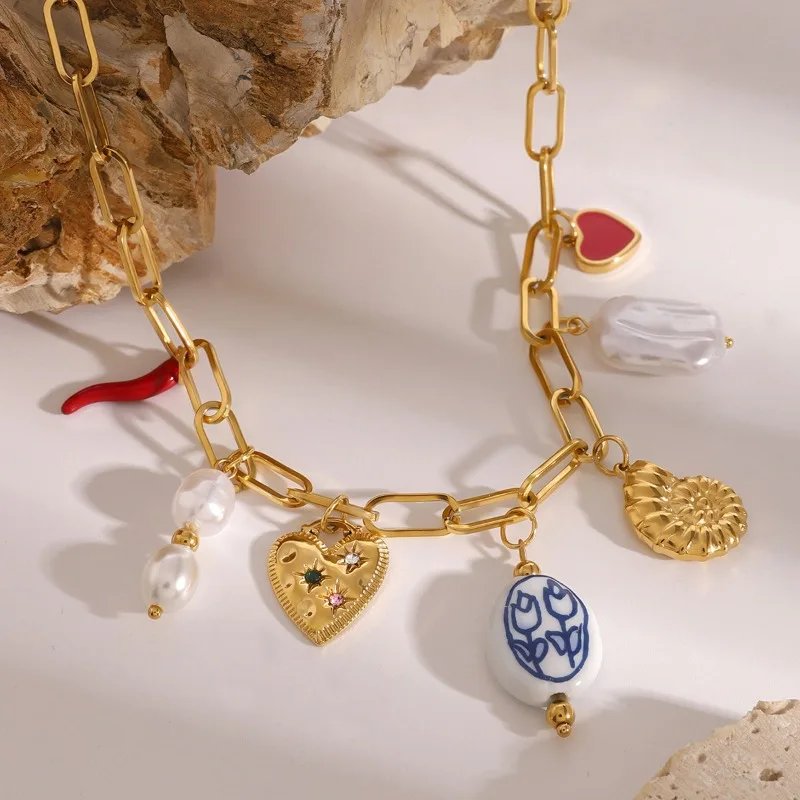 Женское керамическое ожерелье Minar с подвеской в виде сердца из красной эмали
