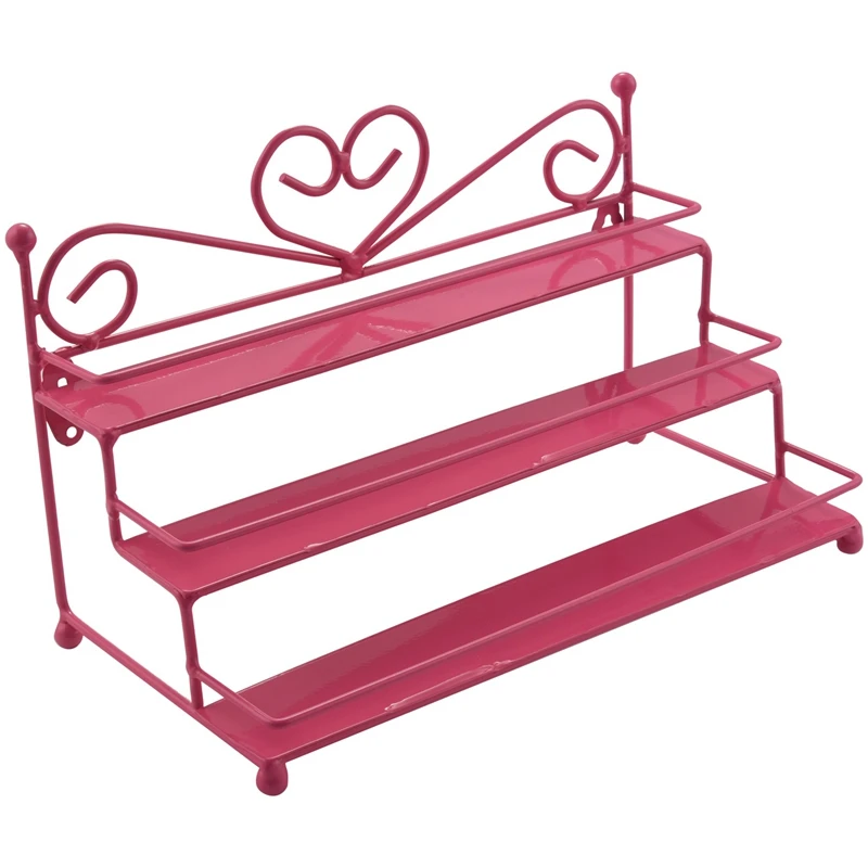 

Metal Nail Polish Shelf Cosmetic Varnish Display Stand Holder Heart Design Women Makeup Wall Rack Organizer Case Pink