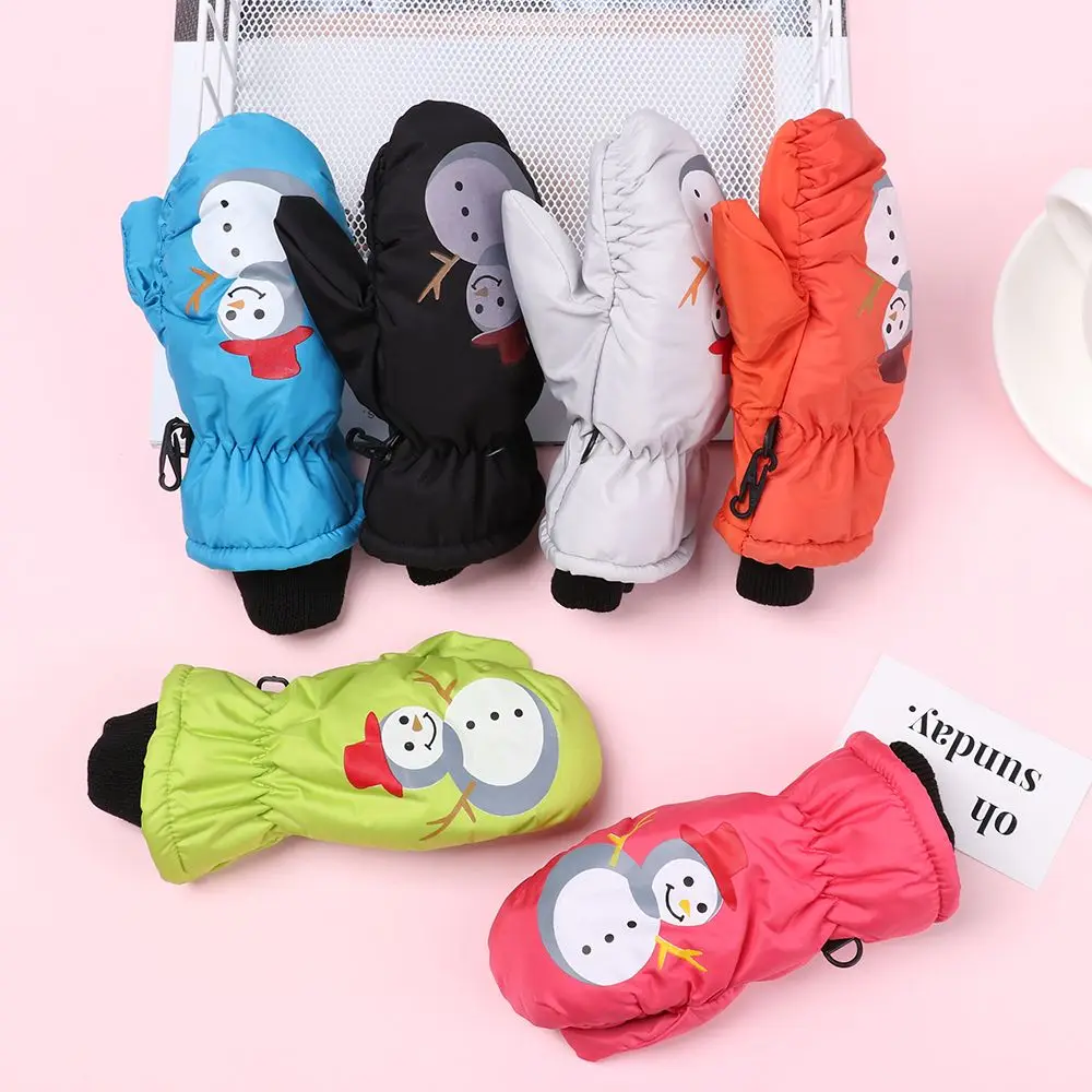

0-5 Years Old Non-slip Lovely Cartoon Snowman Waterproof Thick Velvet Children Ski Gloves Windproof Knitted Mittens