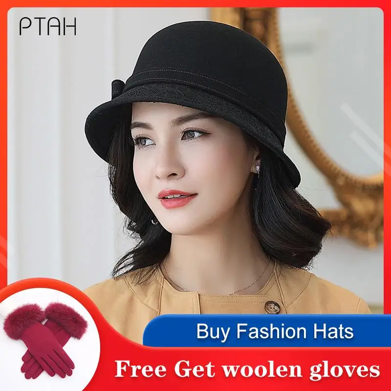 

Шляпа [PTAH] Женская Федора темпераментная элегантная церковная шляпа для осени и зимы 2021 Новая женская кружевная шляпа с бантом Высококачест...