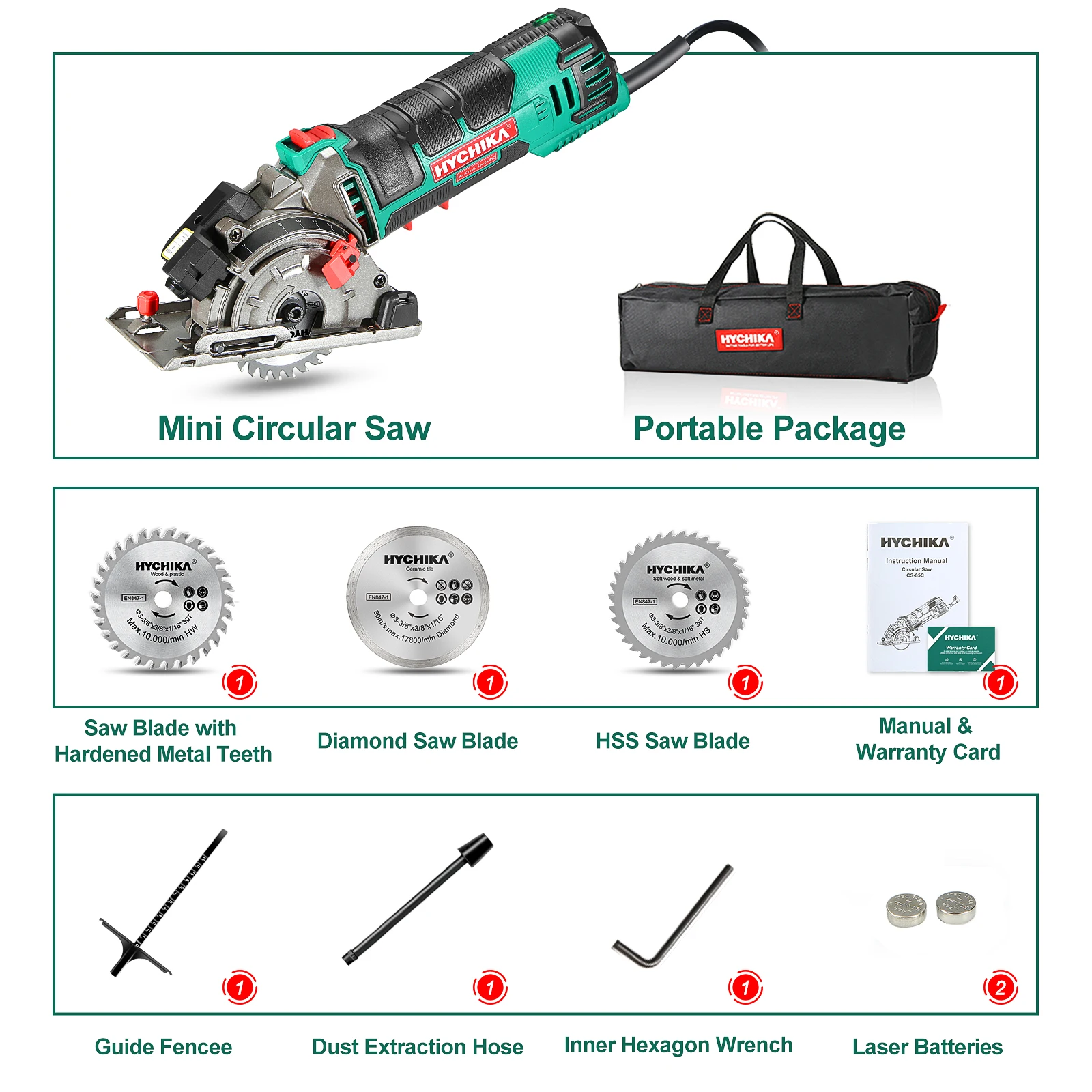 Электрическая мини-циркулярная пила HYCHIKA 500 Вт с лазером 120 В 220