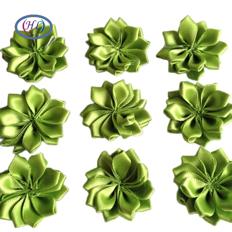 

HL 30pcs 35mm Green Double Ribbon Flowers Handmade Apparel Accessories Sewing Appliques DIY Crafts A648