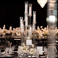 wedding 10 lights adjustable crystal cluster candelabra round base glass tube candle holder for home table centerpieces decor
