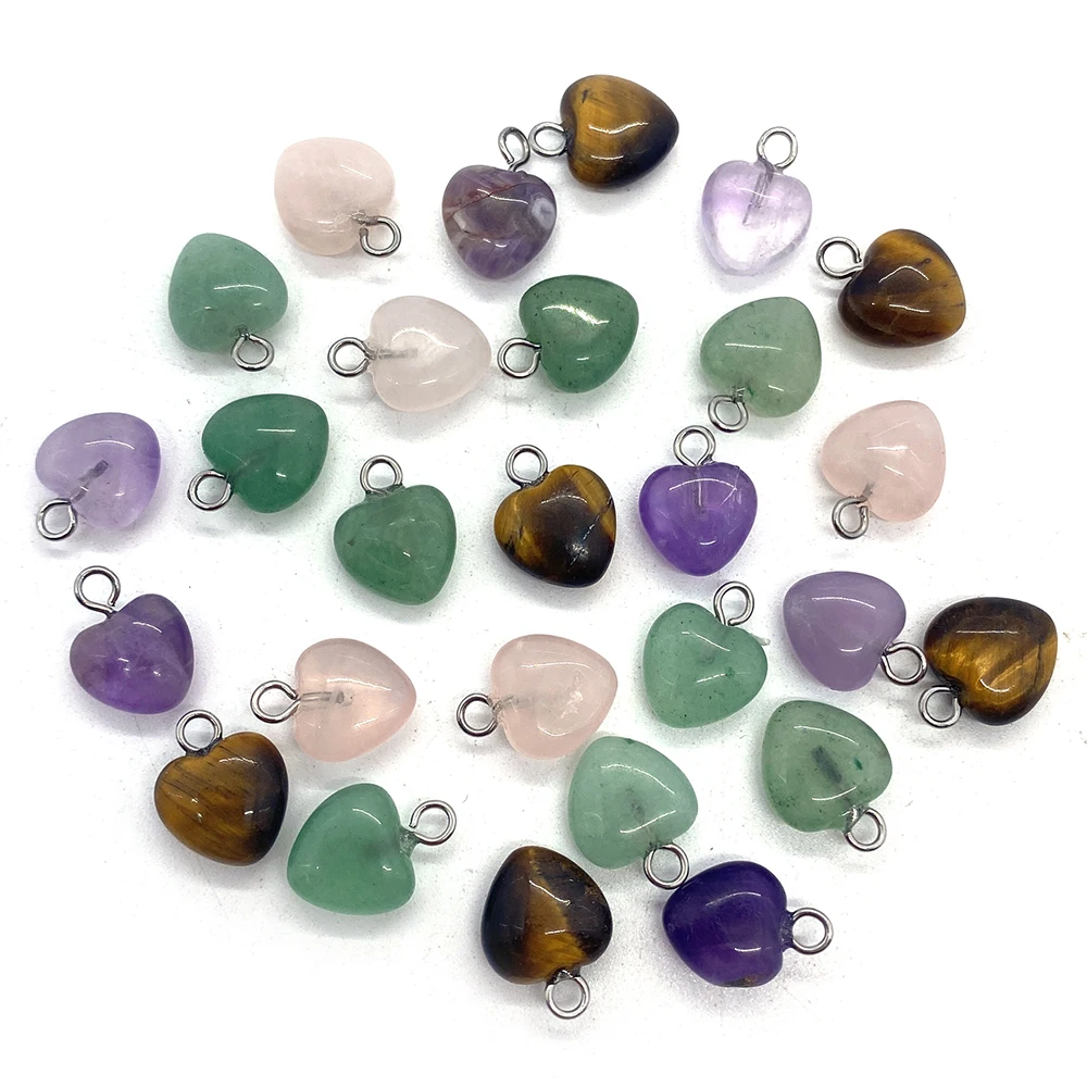 

5pcs/pack 10mm Heart Shaped Stone Pendant Charms Love Jewelry Natural Semi-precious 4 Colors DIY for Making Necklace Bracelets