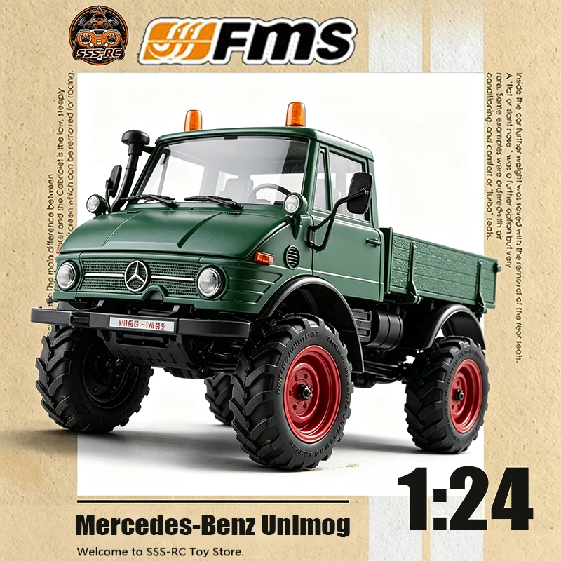 Фото В наличии: Радиоуправляемая модель внедорожника Mercedes-Benz FMS FCX24 Unimog 421 1:24, 4WD, 1966 года, электрическая, на пульте управления, имитационная модель автомобиля №1