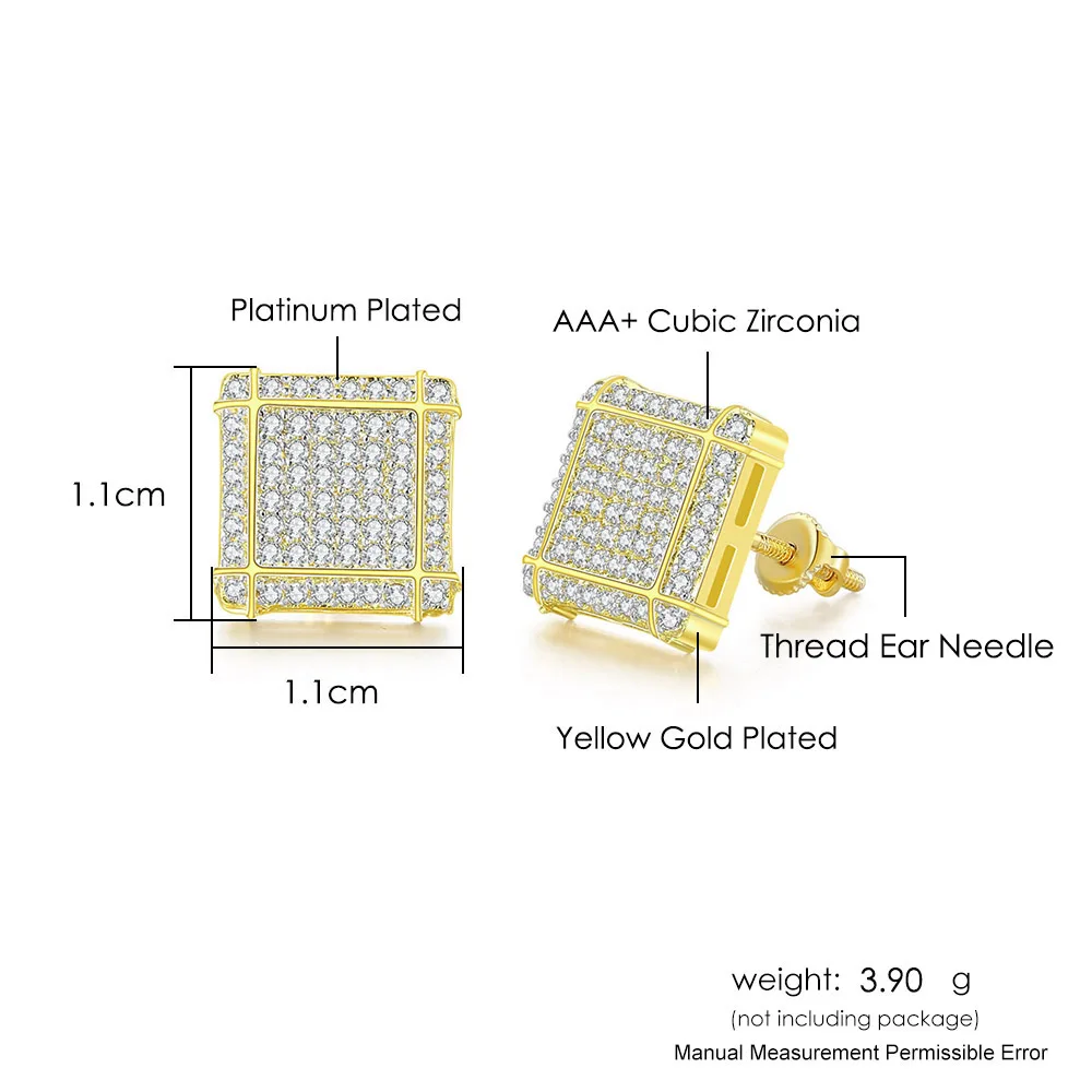 Мужские серьги золотого цвета Iced Out в стиле хип-хоп рок хрустальные с резьбой для