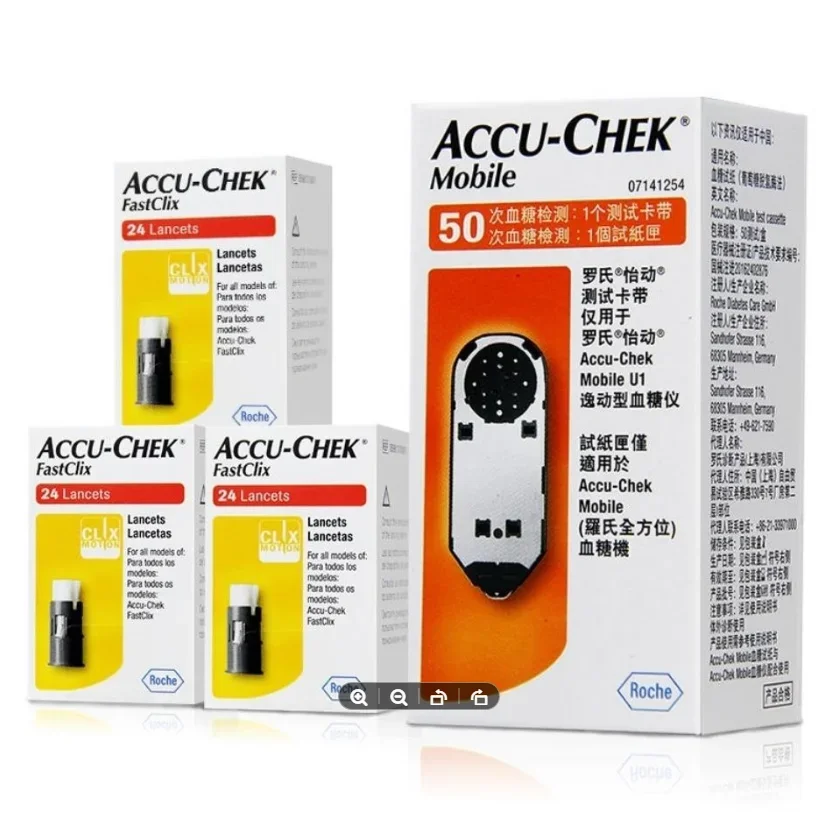 Фото Accu-Chek оригинальные импортные домашние медицинские мобильные тест-полоски для измерения уровня глюкозы в крови 50 шт. + фонари Fastclix №1
