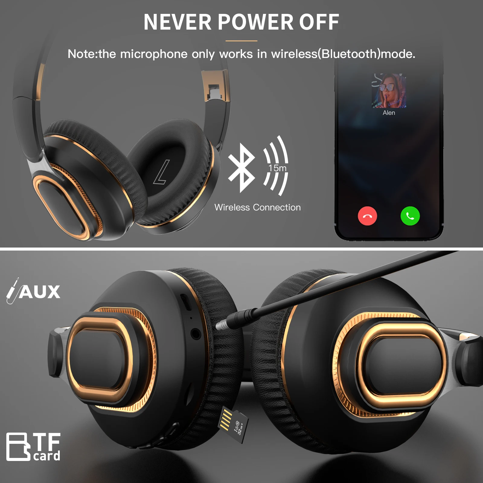 Фото Беспроводные Bluetooth-наушники H7 с микрофоном, адаптером, шумоподавлением, стереозвуком, складной конструкцией и усиленными басами для iPhone №4