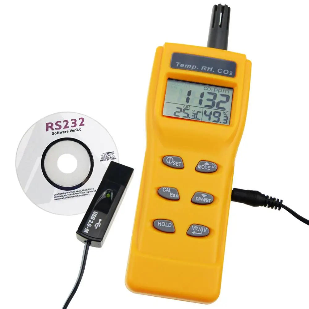 

CO2, RH & Temp Real-Time Monitor Kit Set w/PC Software Recording Analyzer, Portable Indoor Air Quality Temperature/Dew Point