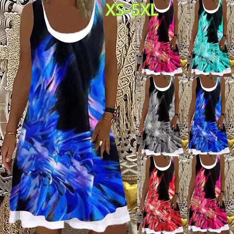 

Women's A-Line Dress Sleeveless Spring Summer Casual Everyday Dress 2022 Colorful 3D Print Knee Length Dress White Purple Blue