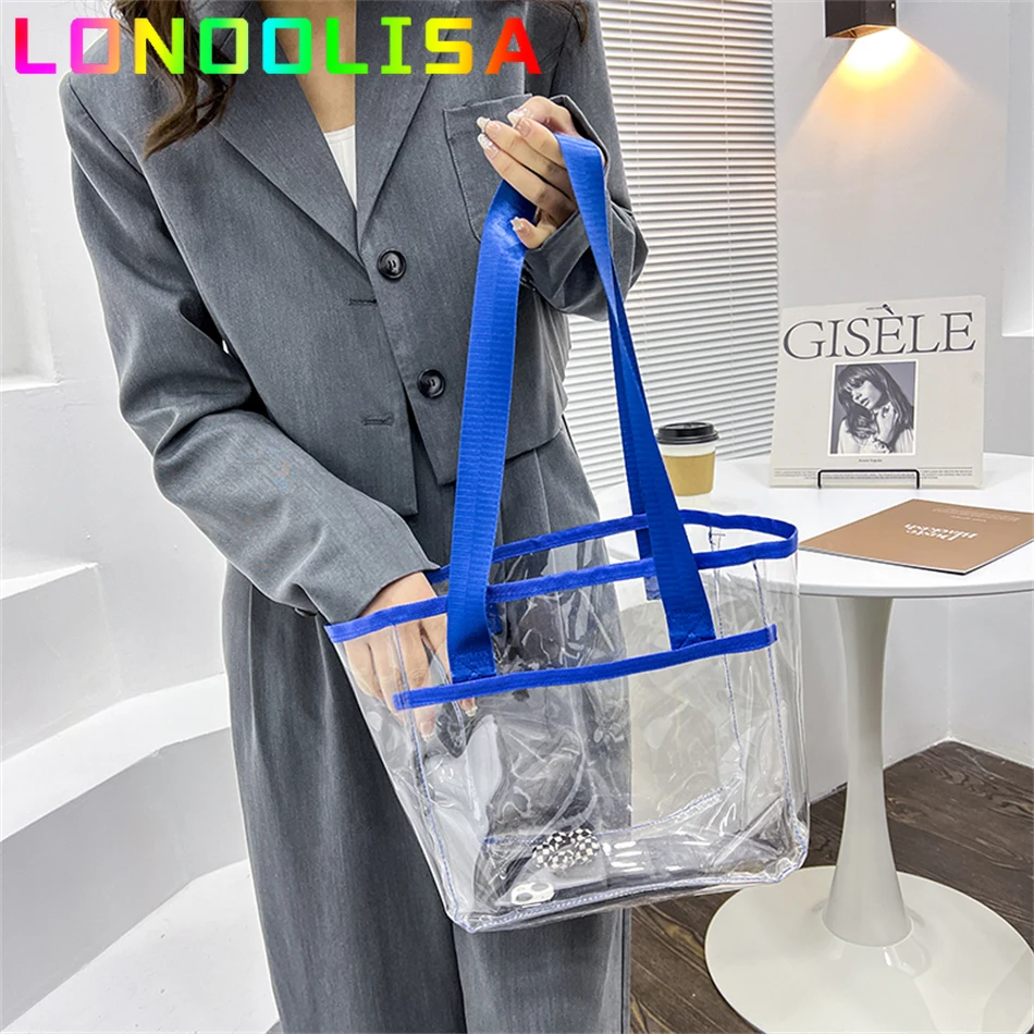 

Summer Casual Tote for Women 2022 Trendy PVC Transparent Waterproof Shoulder Bag Female Large Capacity Beach Handbags and Purses