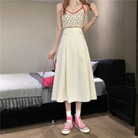 japanese style woman skirts hign waist slim fit a line pleated 2022 korean fashion casual long skirt