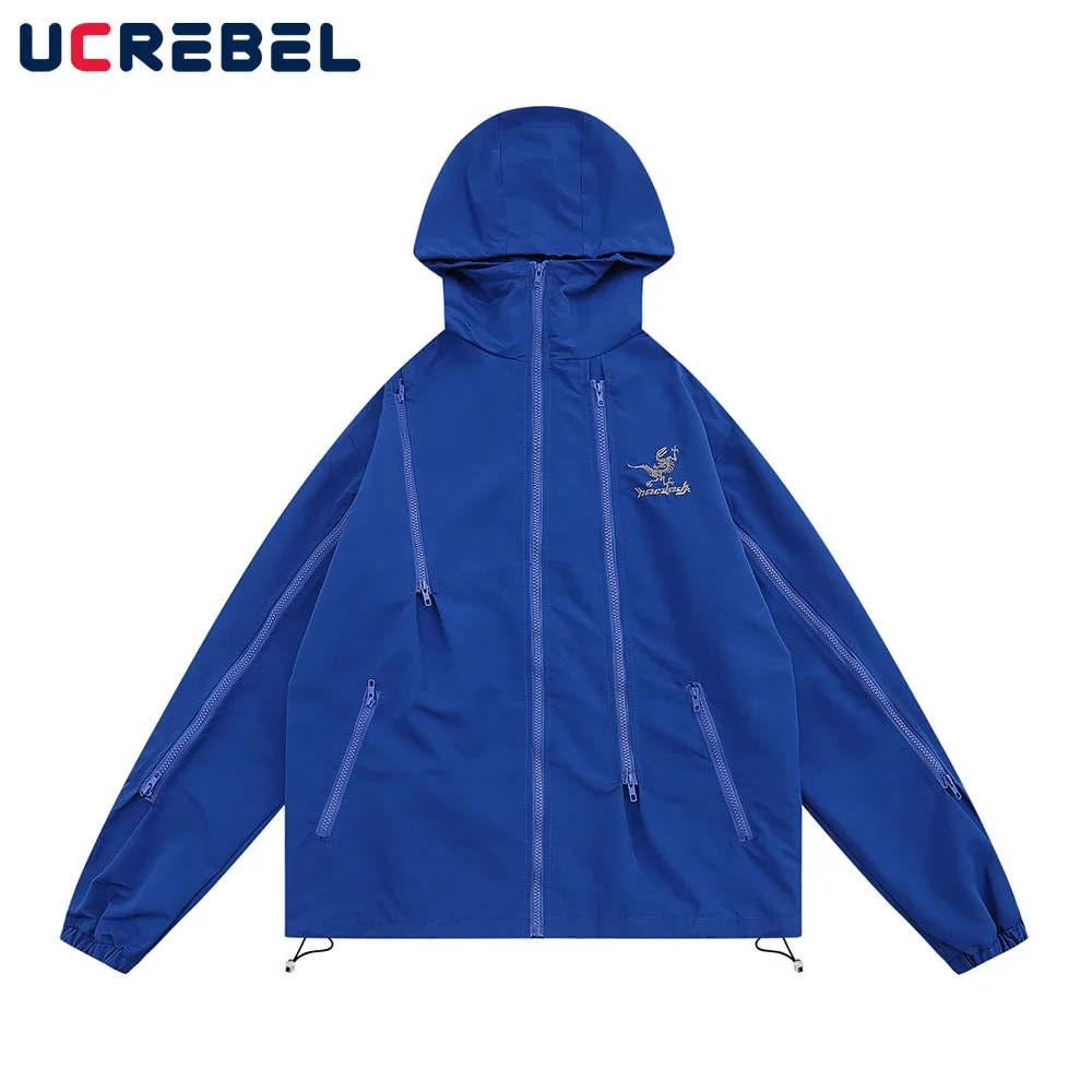 

Куртка мужская с капюшоном и вышивкой букв, Повседневная Уличная одежда на молнии с украшением, длинным рукавом, свободная верхняя одежда, осень-зима