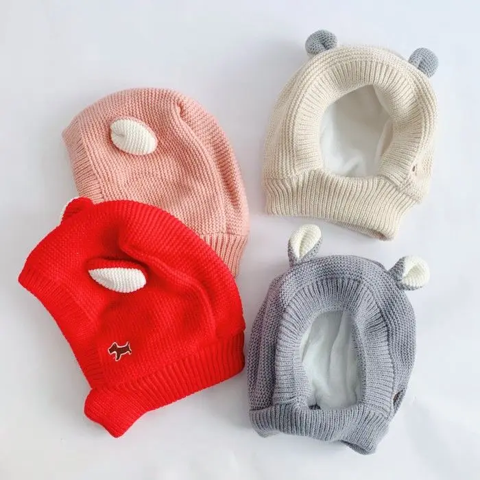Baby hat autumn and winter plus velvet headgear cute super cute male and female baby ear protection hat baby knitted hat enlarge