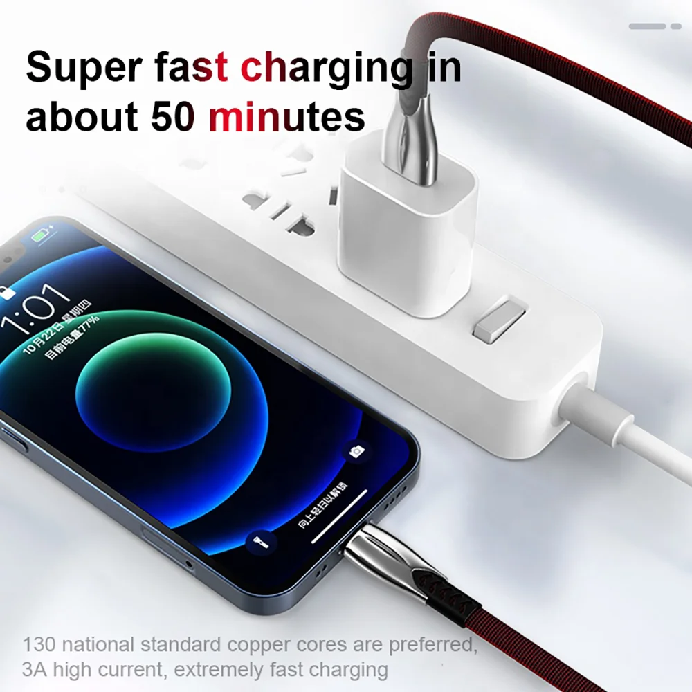Zinc Alloy 5A40W Fast Charging Cable Type C USB Micro Cable for Samsung Xiaomi Huawei Mobile Phone Accessories Charger USB Cable