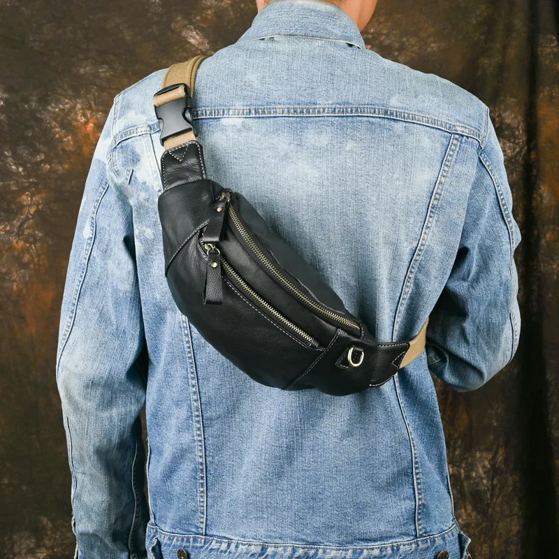 Мужская нагрудная сумка из натуральной кожи