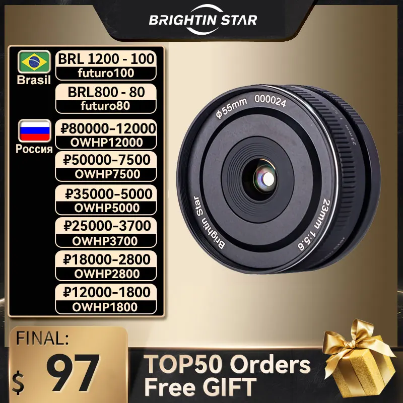 

Brightin Star 23 мм F5.6 Большая диафрагма фиксированный фокус зеркальная камера портретный объектив для Canon Sony Fujifilm M4/3 Nikon z объектив yongnuo