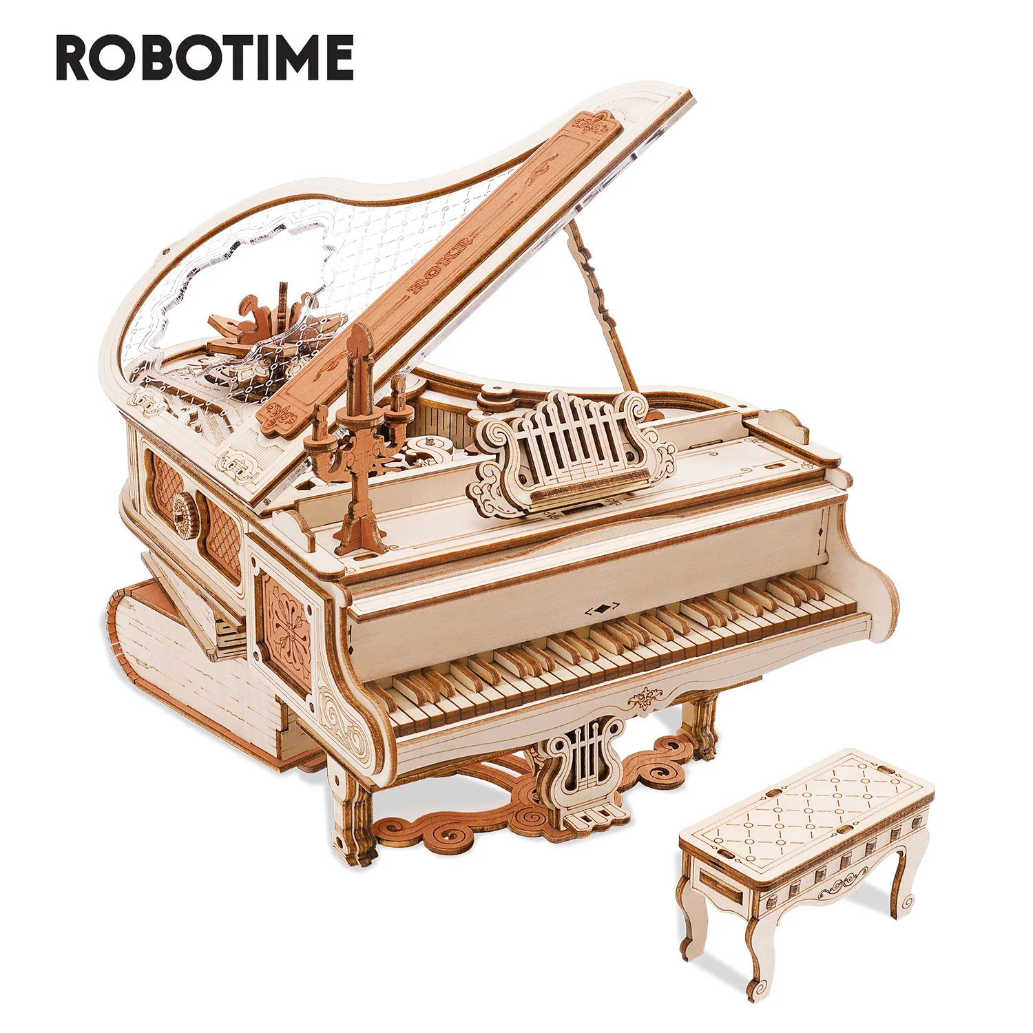 

Robotime 223pcs 3D Wooden Puzzle Magic Piano Mechanical Music Box Toy Gift Desk Gift for Men Women Hobby AMK81