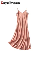 suyadream women silk dresses 100real silk spaghetti strap long dress 2022 spring summer clothes pink black