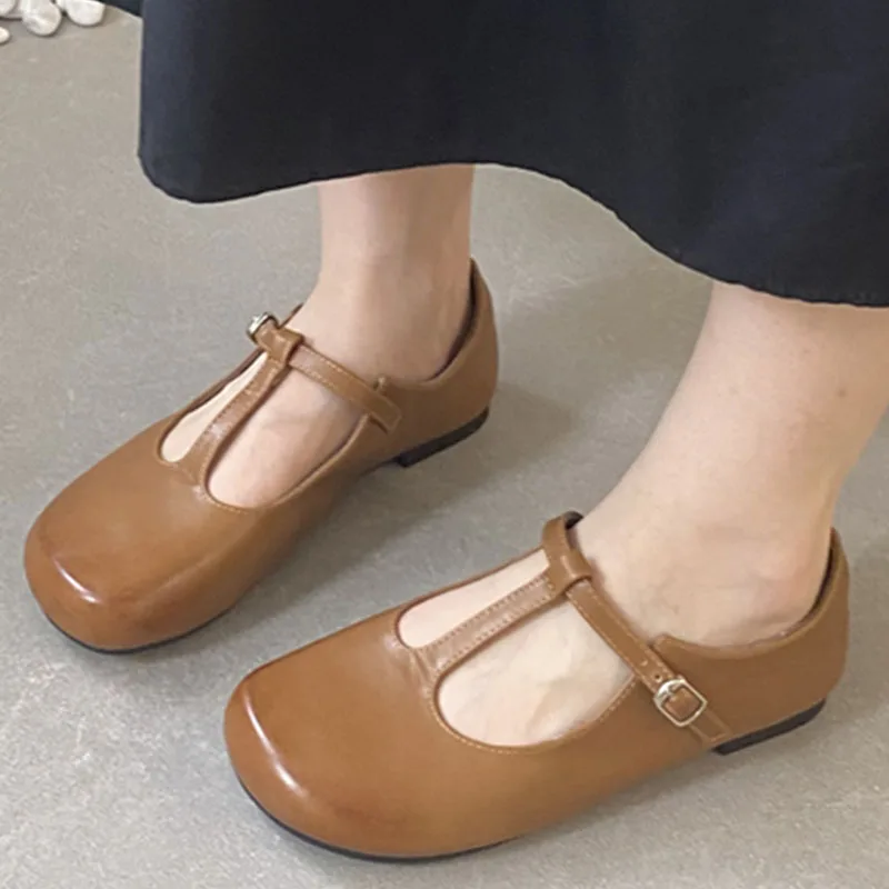 Женские туфли на плоской подошве элегантные уличные мэри джейн с круглым носком