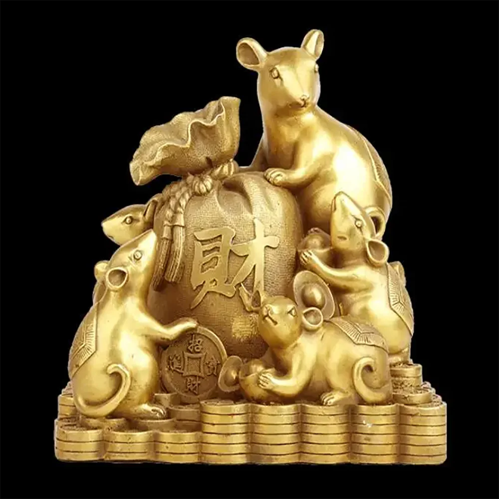 Латунный Крыса Орнамент Офис Пять Крысов Зодиакальная Гостиная Настольные