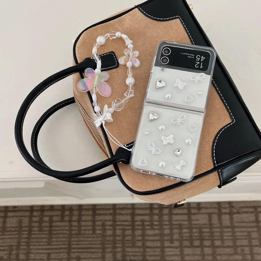 Чехол для Samsung Galaxy Z Flip 5 4 3 блестящий клей с ремешком Прозрачный складной