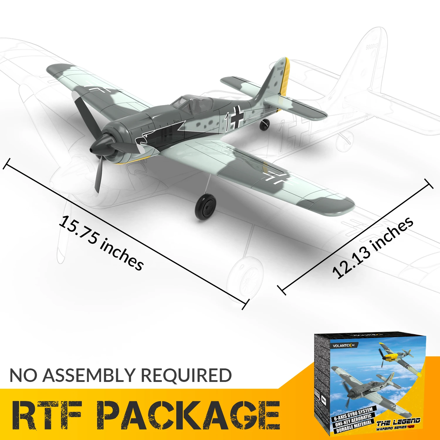 Радиоуправляемый самолет Volantex FW190 2,4G, 6-осевой, 4-канальный EPP, 400 мм, размах с фиксированным крылом, радиоуправляемый истребитель, одноклавишный пилотажный RTF Warbird Plane (art.: 3920ca866aba5) - 3920ca866aba5