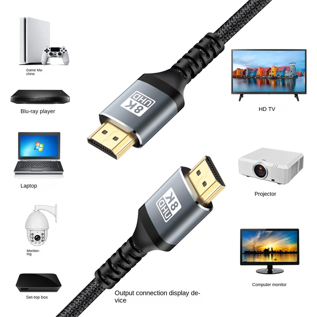 Фото HDTV 8K HDMI-совместимый 2,1 48 Гбит/с Ultra HD кабель Многофункциональный ТВ компьютерный монитор кабель 2 м №5