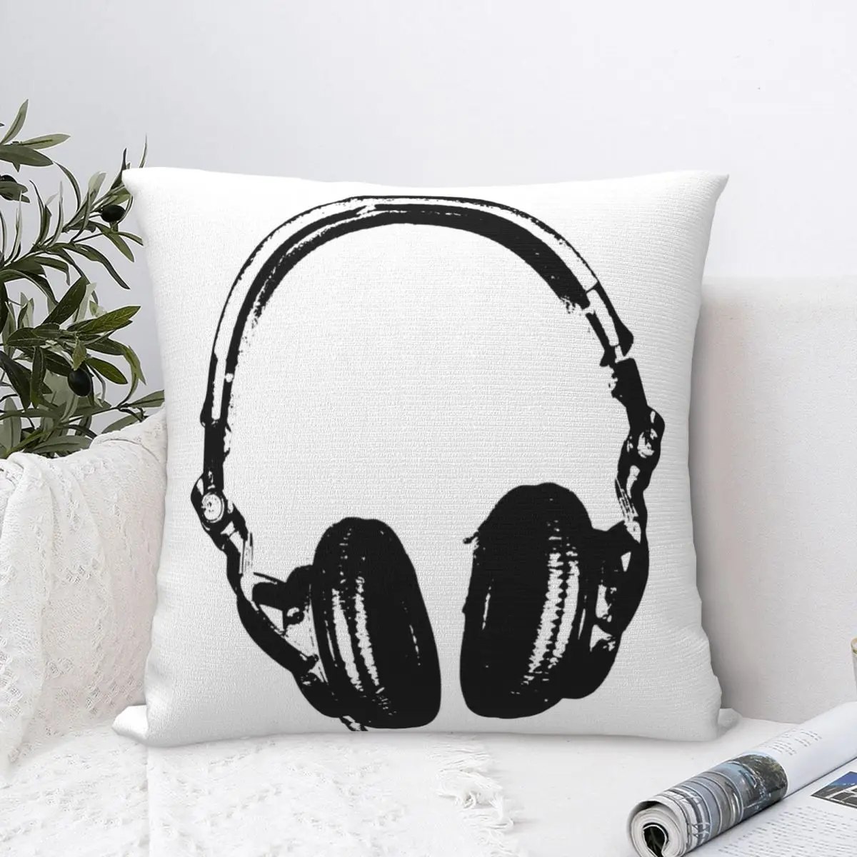 

DJ Headphones Stencil Style Square Pillowcase Cushion Cover Comfort Pillow Case Polyester Throw Pillow cover For Home Bedroom