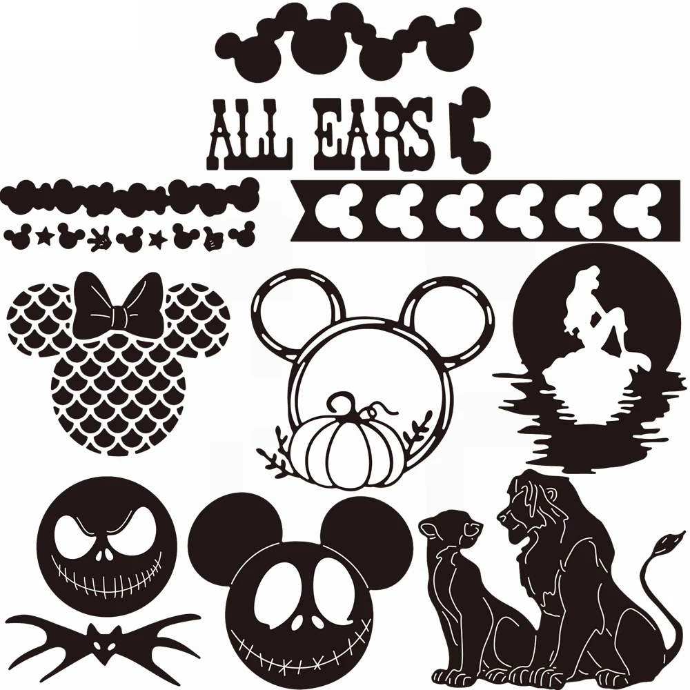 

Disney Mouse Head ALL EARS Edge Frame Metal Cutting Dies Set Ghost Pumpkin Halloween Dies for DIY Paper Cards Making Template