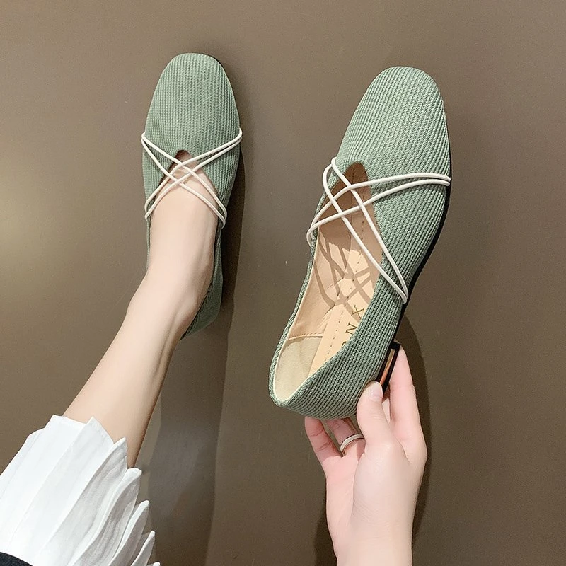 

2023 Shallow Fabric Ballet Flats Women Spring Summer Slip on Square Toe Pregnant Walk Driving Soft Low Flat Shoes Without Heels