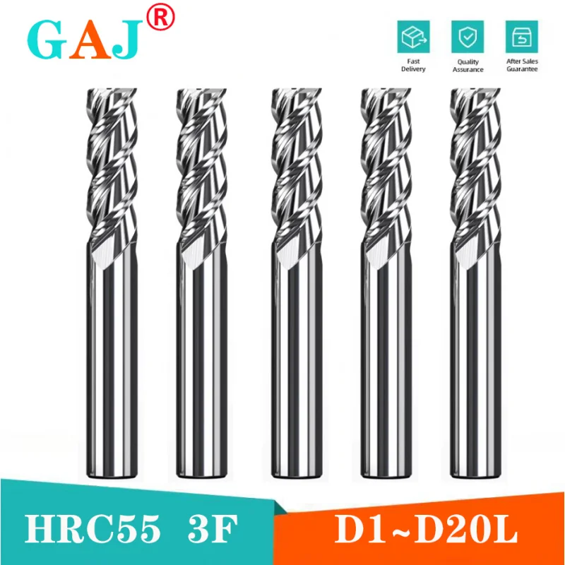 

HRC55 Концевая фреза из карбида алюминия, 3-зубая фреза из вольфрамовой стали с покрытием из сплава с ЧПУ, 4 мм, 6 мм, 8 мм, 10 мм, 12 мм, инструменты