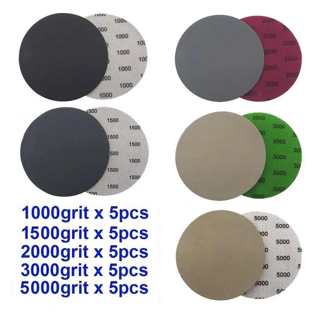 

25Pcs 5 Inch 125mm Hook And Loop Sanding Discs Wet/Dry Sandpaper 1000 1500 2000 3000 5000 Grit Sander Disc For Metal Polishing