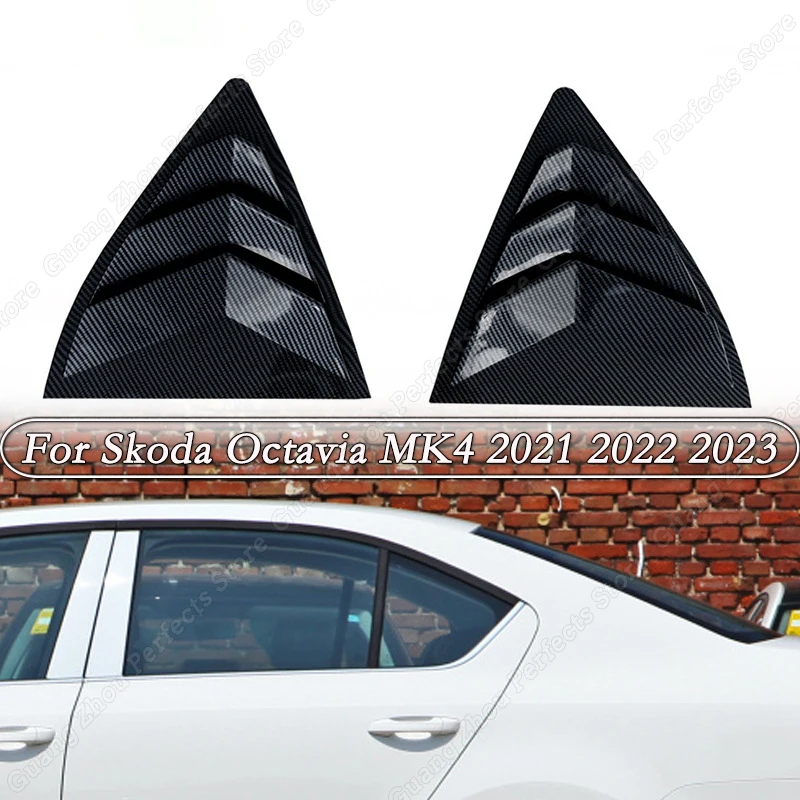 

2PCS Car Rear Window Shutter Cover Trim Louver Side Vent Stickers For Skoda Octavia MK4 2021 2022 2023 Gloss Black Accessories