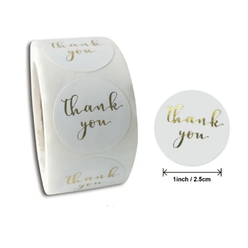 

500pcs/Roll Thank you baking sticker Bronzing Transparent Round white label sticker Decorative packaging gift DIY sealing 25mm