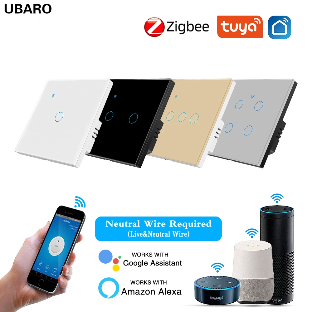

Умный дом UBARO Zigbee с евровилкой, выключатель со стеклянной панелью и датчиком светильник, работает с приложением Google Home Alexa Voice и дистанционны...
