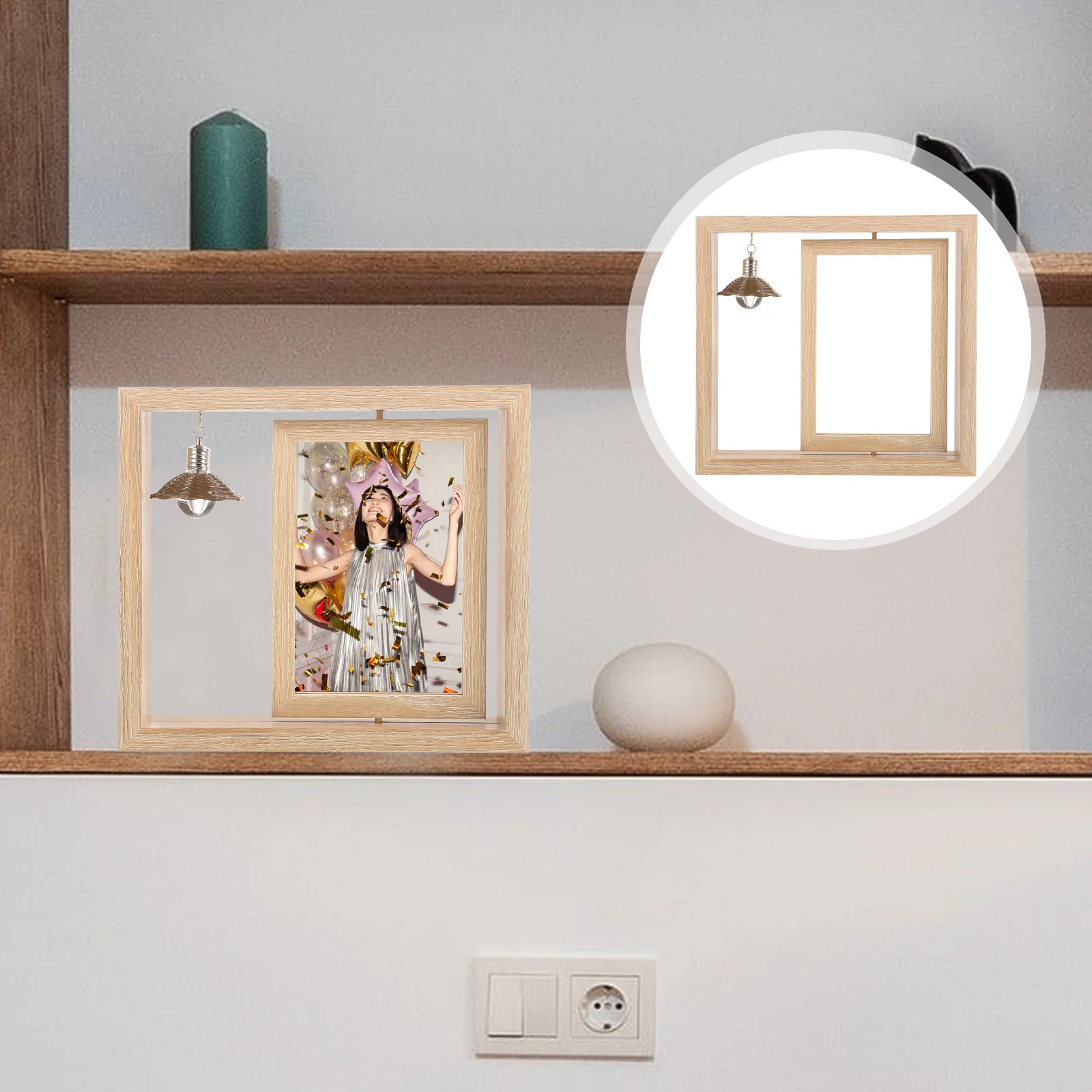 

Frame Picture Photo Frames Double Wooden Sided Windmill Rotating Side Farmhouse Rustic Tabletop Vertical Hanging