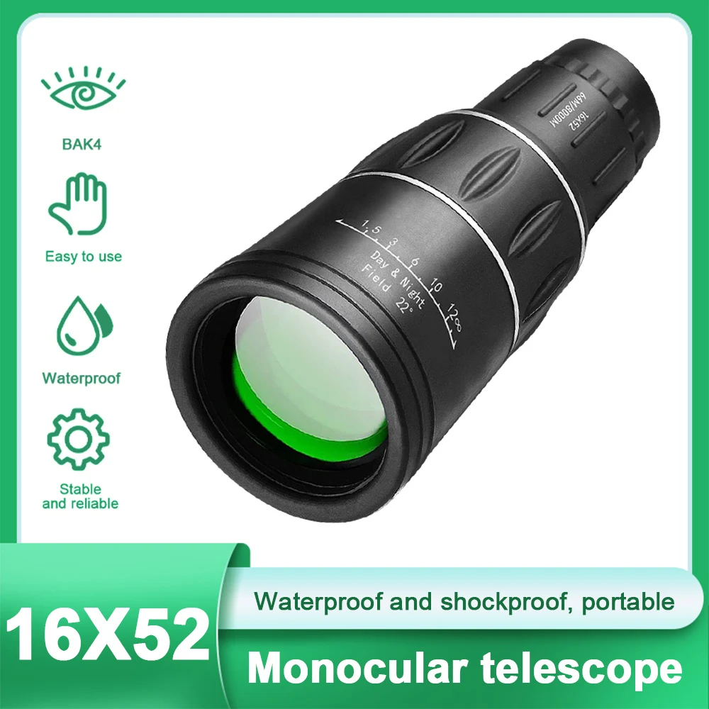 

16X52 Monocular Telescope Distance Sports Hunting Zoomable Low Light Handheld Telescope Dual Focus Hd Telescope For Outdoor