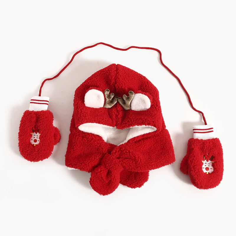 

BeQeuewll Kids Hat Gloves Set Winter Christmas Antlers Beanie and Mittens for Toddler Boys Girls Cold Weather Accessories