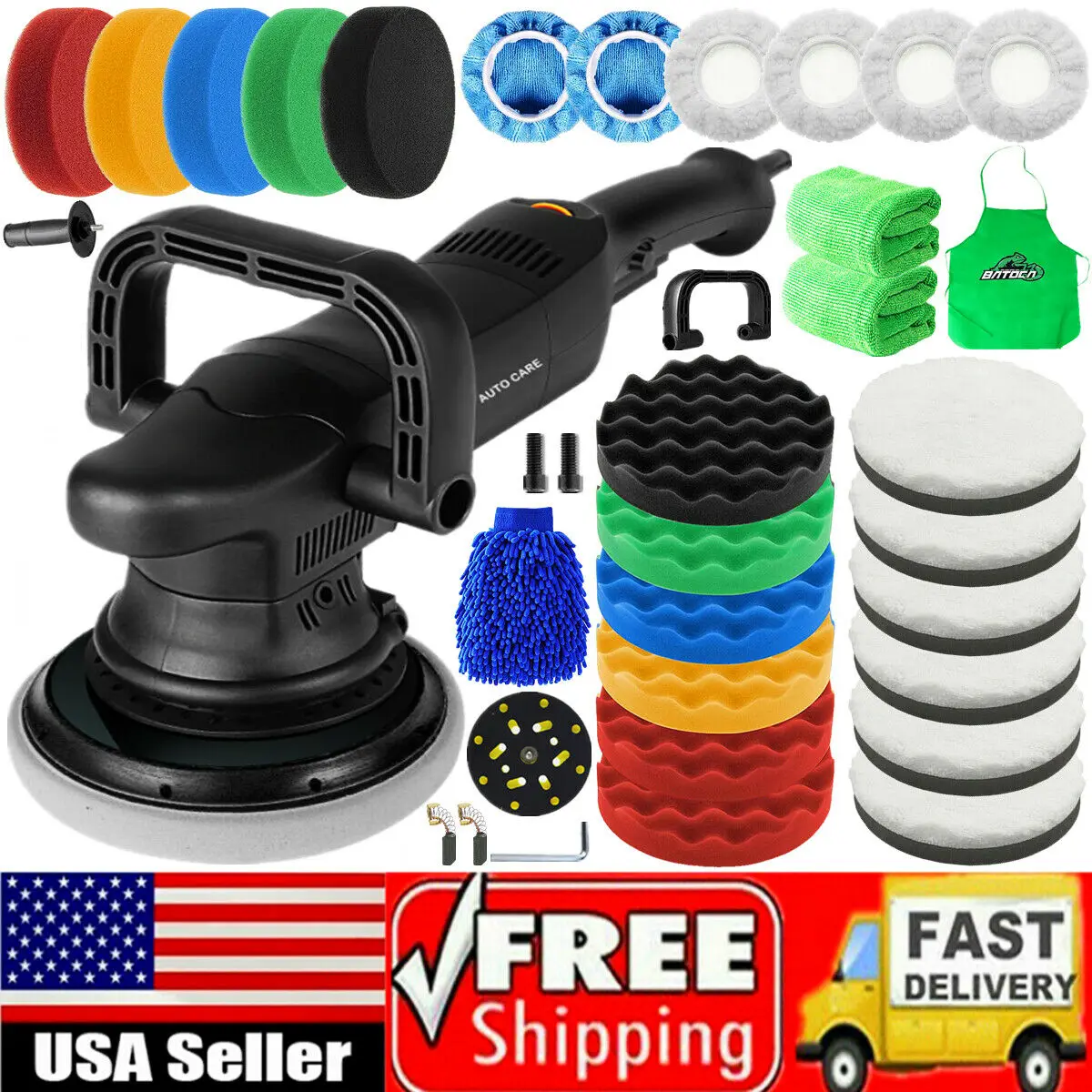 6inch Dual Action Car Polisher Buffer Sander Machine Polishing Pads Washing Wax Kit