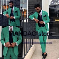 dark green mens suit 3 piece point lapel slim fit straight jacket pants vest wedding groom tuxedo male jacket set