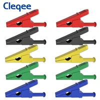 cleqee p2002 20l 10pcs safety alligator clip with 4mm socket fully insualted crocodile clamps for 4mm banana plug or welding 30a