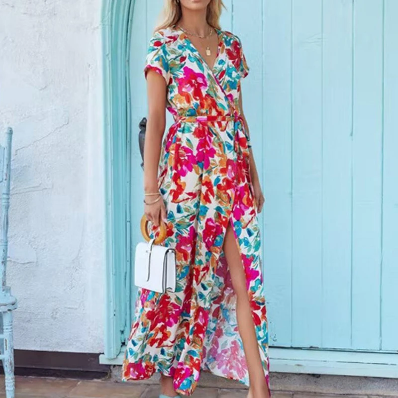 

Summer Women's 2023 New Split Print Long Dress