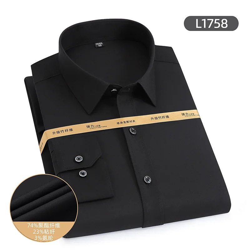 Bamboo Fiber Long Sleeve Shirt 2022 Men Solid Color Business Formal   Shirt Men's Slim Shirt Elegant Men's Shirts Mens Clothing