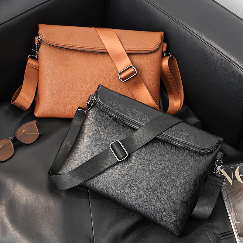 

Envelope Fashion Shoulder Men's Bags Crossbody Bag Leather Casual Solid Shoulder Crossbody Soft Hand Messenger Bag Men Bags